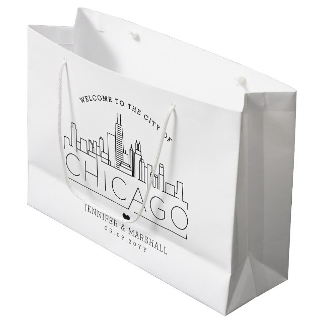 Chicago Bröllop | Stilisert Stadssiluett (Framsidan Vinklad)