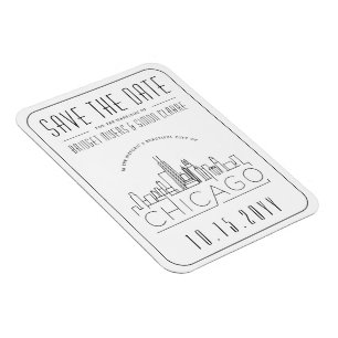 Chicago Bröllop Stylized Skyline Spara datum Magnet