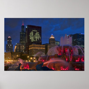 Chicago Buckingham Fontän på Canvas Poster