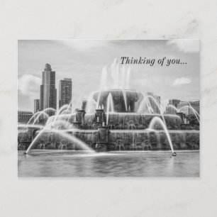 Chicago Buckingham Grayscale Thinking of Postcard Vykort