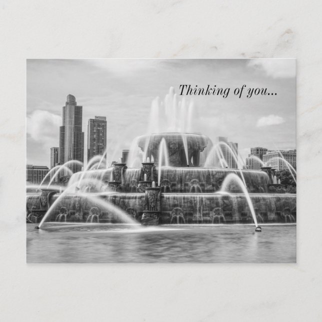 Chicago Buckingham Grayscale Thinking of Postcard Vykort (Framsida)