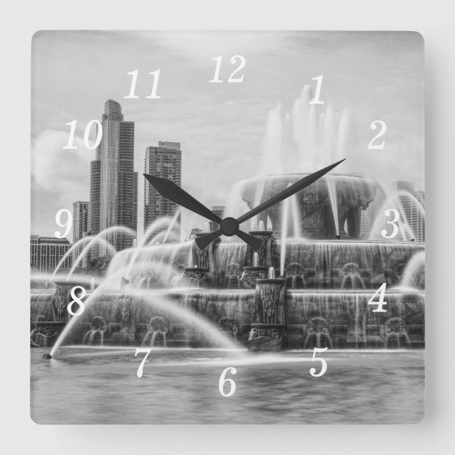 Chicago Buckingham Grayscale Wall Clock Fyrkantig Klocka (Framsida)