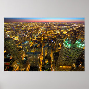 Chicago Byggnad Skyscraper Ljus i Night Poster