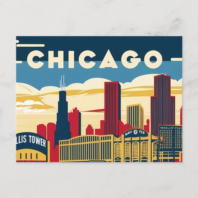 Chicago Charm: A Retro Glimpse of the Windy City Vykort (Framsida)