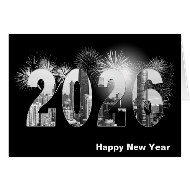 Chicago City 2026 New Year Fireworks Hälsningskort (Framsidan Horizontal)