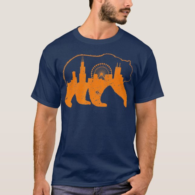 Chicago City Apparel Downtown Walking Bear Gift T Shirt (Framsida)