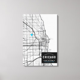 Chicago City Karta + markera din plats Canvastryck