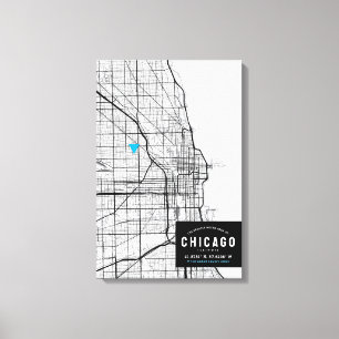 Chicago City Karta + markera din plats Canvastryck