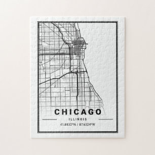 Chicago City Karta Modern Minimalistisk Teckning Pussel