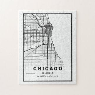 Chicago City Karta | Modern Minimalistisk Teckning Pussel