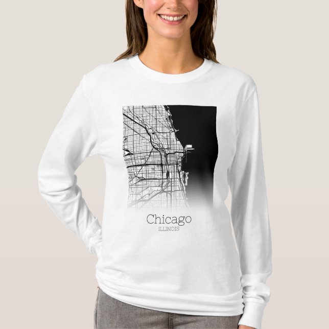 Chicago City Karta T Shirt (Framsida)