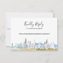 Chicago City Skyline Akvarell Online RSVP-kort