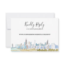 Chicago City Skyline Akvarell Online RSVP-kort