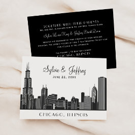 Chicago City Skyline Bröllop Black och White Inbjudningar