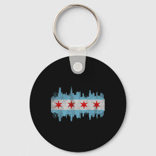 Chicago City Skyline Flagga - Vintage Chicago City Nyckelring