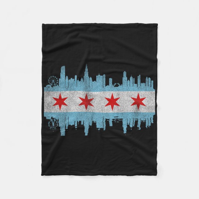 Chicago City Skyline Flagga - Vintage Chicago Stad Fleecefilt (Framsidan)