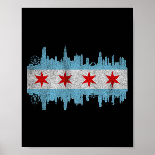 Chicago City Skyline Flagga - Vintage Chicago Stad Poster