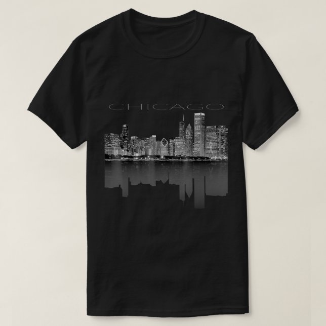 Chicago City Skyline Lights at Night T shirt396 T Shirt (Design framsida)