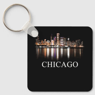 Chicago City Skyline Ljus vid Night Chicago Illin Nyckelring