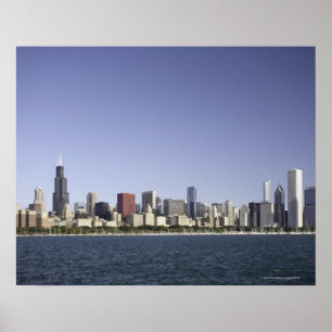 Chicago City skyline med Sjö Michigan 2 Poster