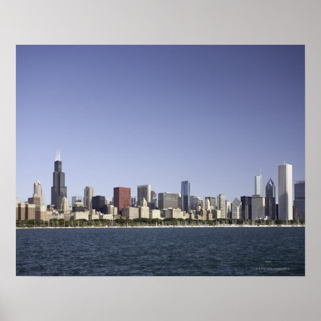 Chicago City skyline med Sjö Michigan 2 Poster (Framsidan)
