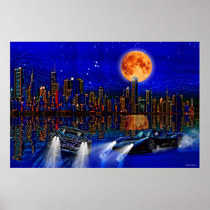Chicago City Skyline och Street-Tävla Cars Poster