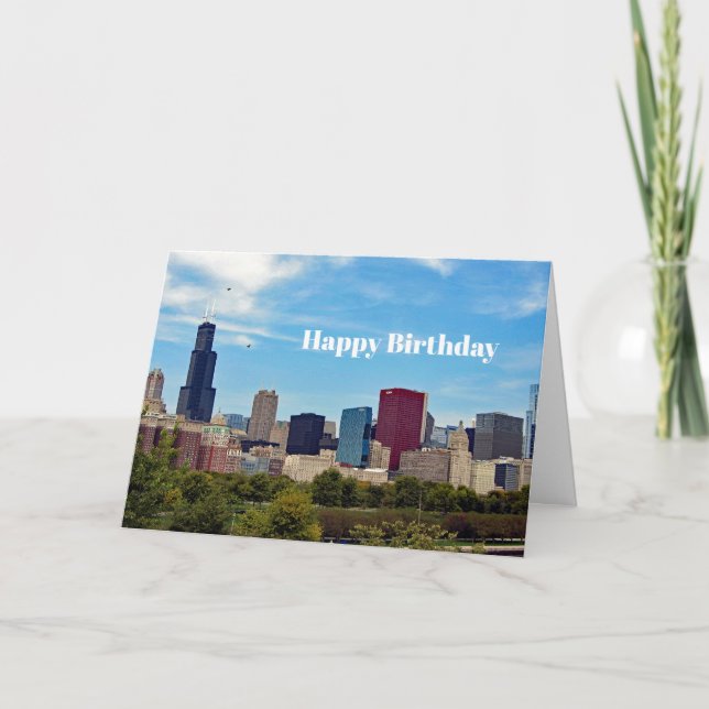 Chicago City Skyline Photo Birthday Kort (Framsida)