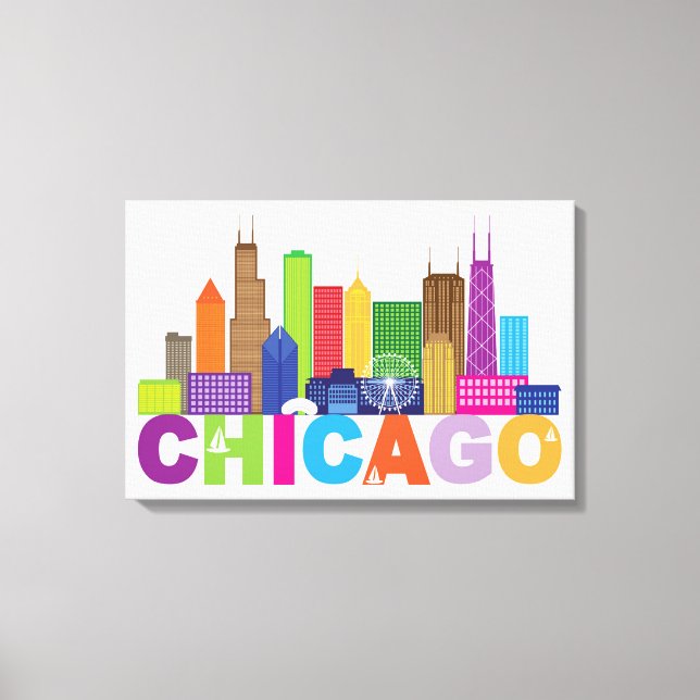 Chicago City Skyline Typography Canvastryck (Framsida)