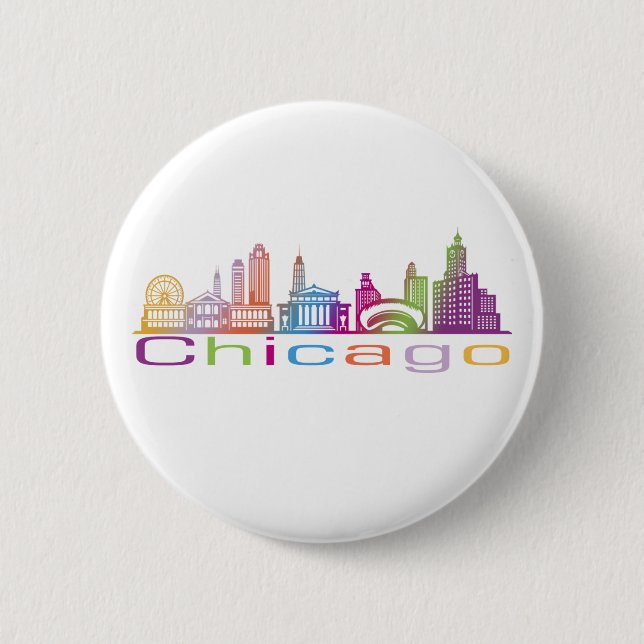 Chicago City Skyline Typography Hoodie Knapp (Framsida)