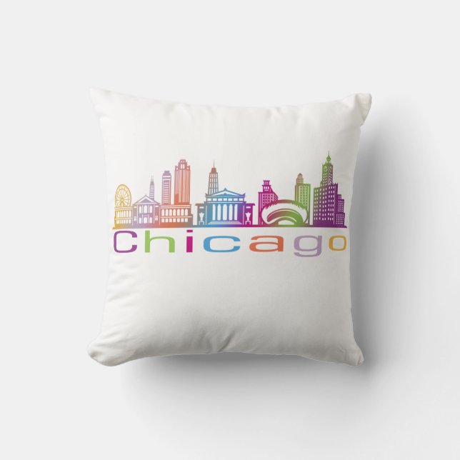 Chicago City Skyline Typography Hoodie Kudde (Framsida)