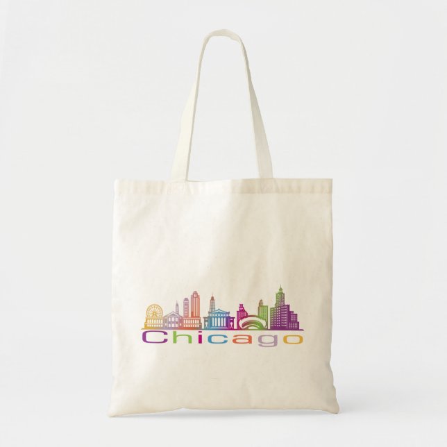 Chicago City Skyline Typography Hoodie Tygkasse (Framsidan)