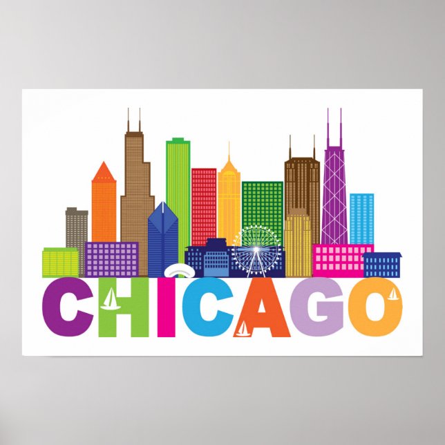 Chicago City Skyline Typography Poster (Framsidan)