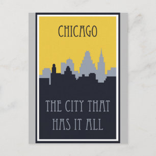 Chicago City Skyline Vintage resor Poster Vykort