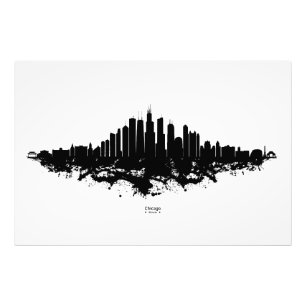 Chicago City Skyline Watercolor Black and White Fototryck