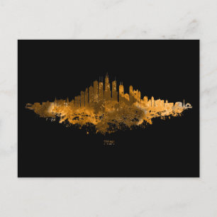 Chicago City Skyline Watercolor i orange Vykort