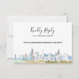 Chicago City Skyline Watercolor Online RSVP Card Inbjudningar