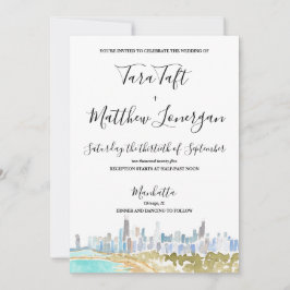 Chicago City Skyline Watercolor Wedding Invitation Inbjudningar