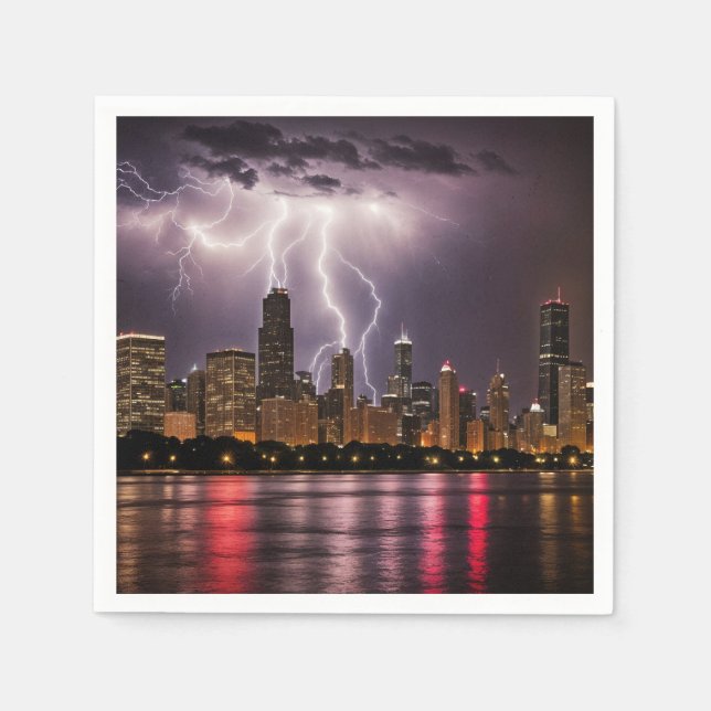 Chicago City Skyscrapers With Lightning Pappersservett (Framsidan)