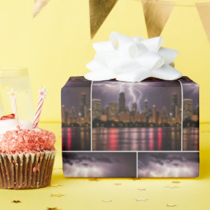 Chicago City Skyscrapers With Lightning Presentpapper