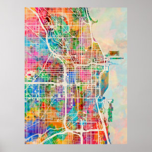 Chicago City Street Karta Poster