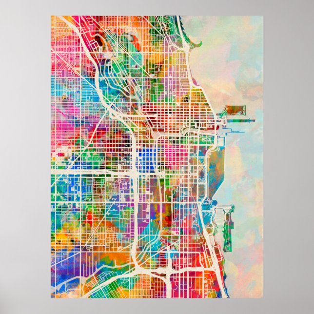 Chicago City Street Karta Poster (Framsidan)
