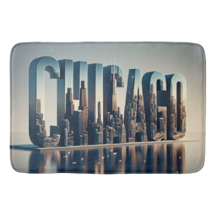 Chicago City With Vatten Reflection Badrumsmatta