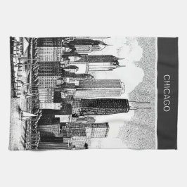 Chicago Cityscape Black White Kökshandduk