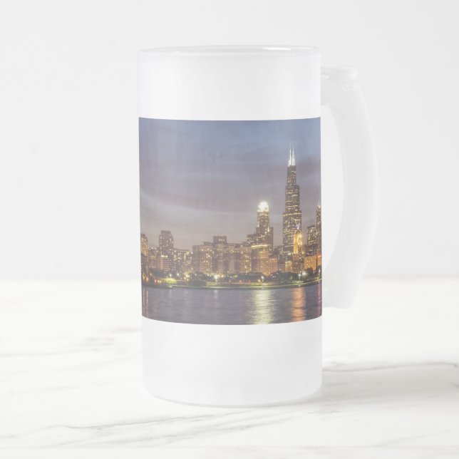 Chicago Cityscape Night Frosted Glass Beer Mugg (Framsida höger)