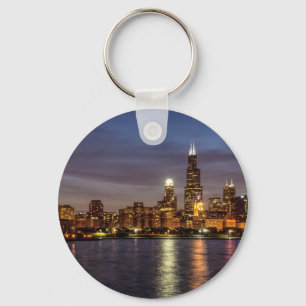 Chicago Cityscape Night New Nyckelring