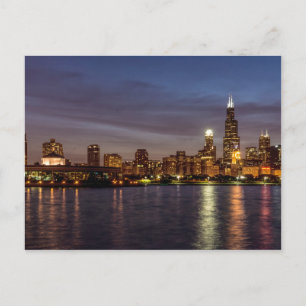 Chicago Cityscape Night Postcard Vykort