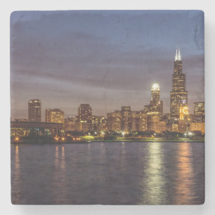 Chicago Cityscape Night Stone Underlägg