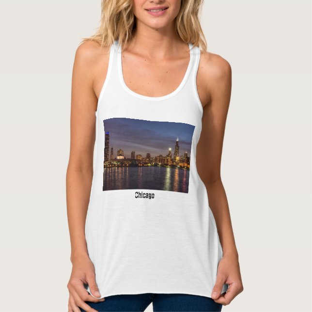 Chicago Cityscape Night Tanktop Linne Med Racerback (Framsida)