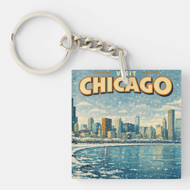 Chicago citysiluett och Lake Michigan på vintern  (Framsidan)
