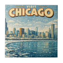 Chicago citysiluett och Lake Michigan på vintern 